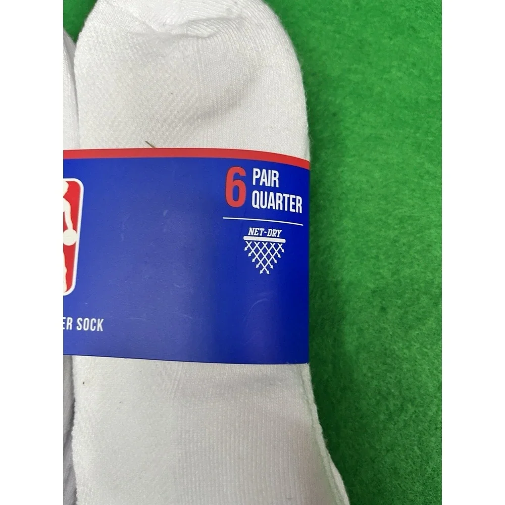 NBA Logo Basketball Men Quarter Socks 6 Pairs White  Shoe Size 6 - 12